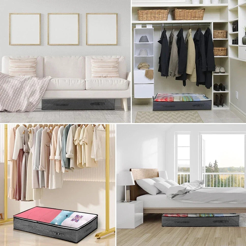 2pcs Underbed Quilt Storage Bag Organizer Wardrobe Clothes Dust Moisture-proof Finishing Bag Foldable Storage Box 90L