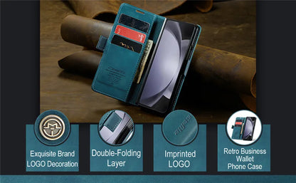 CaseMe Retor Leather Wallet Card Slot Phone Case for Samsung Galaxy Z Fold 7 6 5 4 Fold5 Fold6 Shockproof Flip Stand Cover Coque
