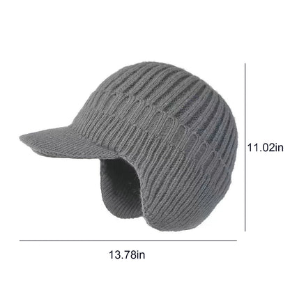 Winter Warm Fleece Lined Knit Hat W/Brim & Ear Flaps Stocking Caps Soft Beanie Hat For Women Men for Cold Weather Outdoor Sports