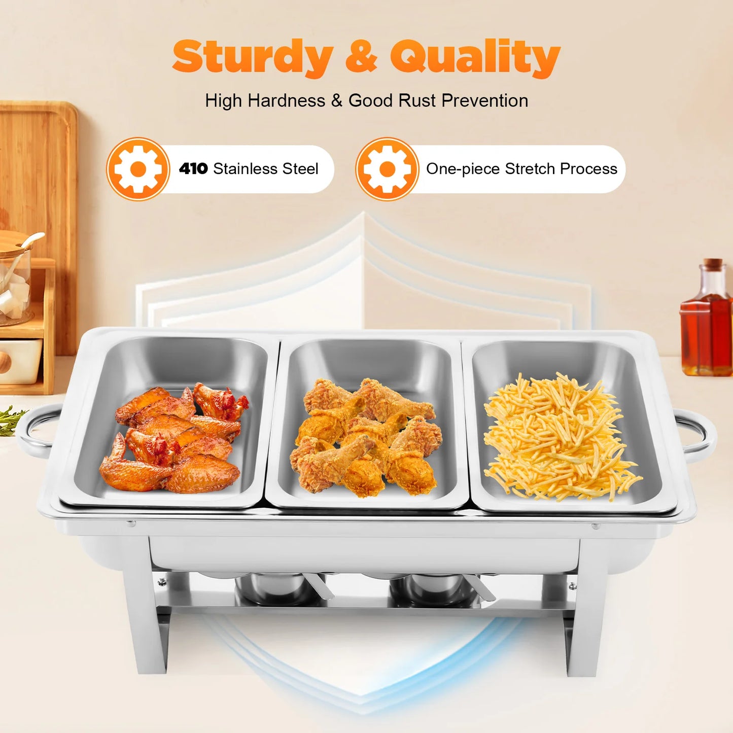 Stainless Steel Chafing Dish Buffet Set Rectangular Catering Chafer Warmer Buffet Dishes Warming for Restaurants, Buffets