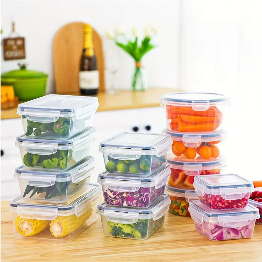 12pc Sealed refrigerator storage box with lid crisper Food Retain Freshness Transparent Storage Jar lunch box with lid