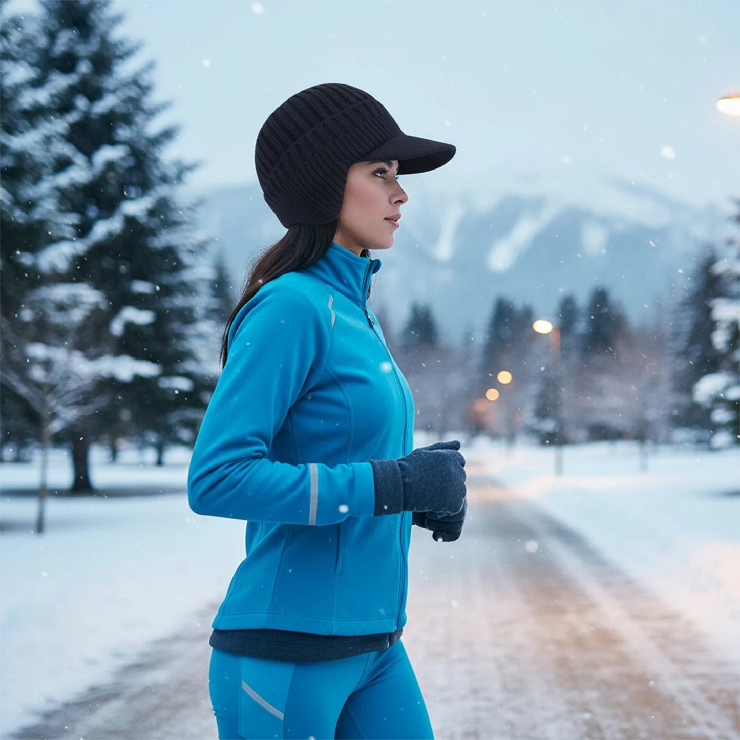 Winter Warm Fleece Lined Knit Hat W/Brim & Ear Flaps Stocking Caps Soft Beanie Hat For Women Men for Cold Weather Outdoor Sports