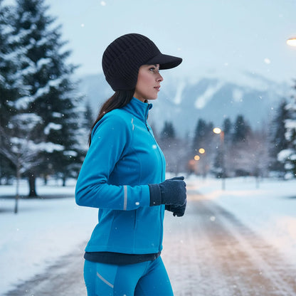 Winter Warm Fleece Lined Knit Hat W/Brim & Ear Flaps Stocking Caps Soft Beanie Hat For Women Men for Cold Weather Outdoor Sports