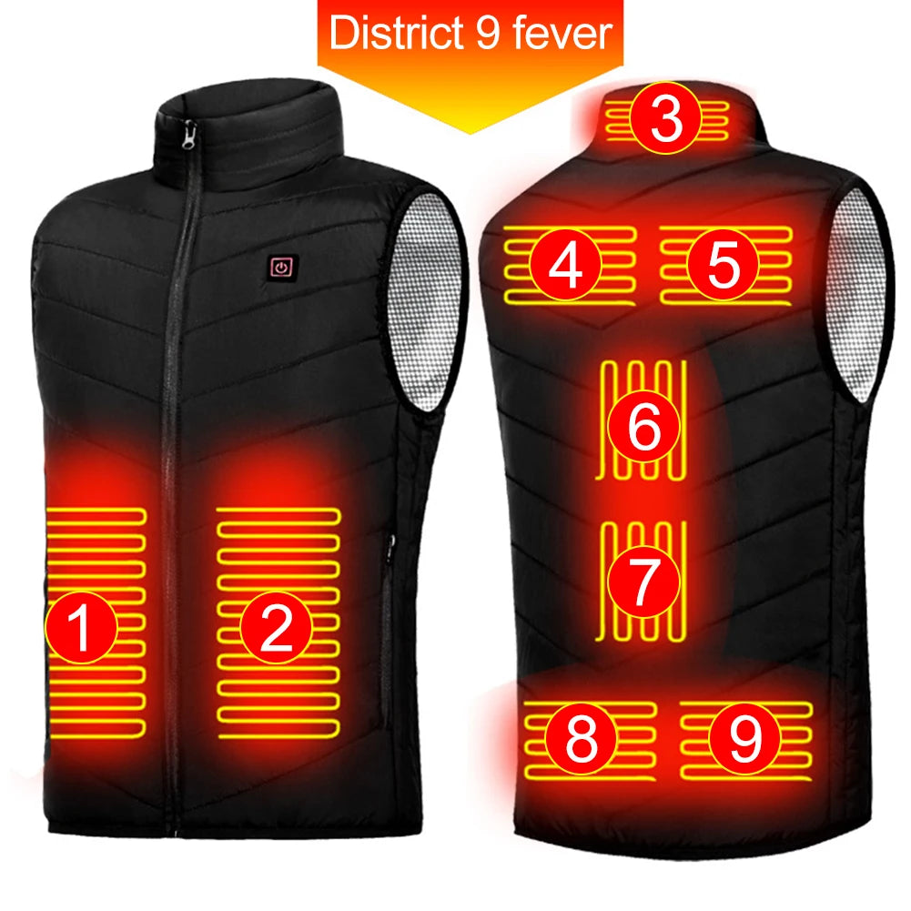 9 Areas Heated Vest Men Jacket Heated Winter Womens Electric Usb Heater mountain Jacket Man Thermal Vest Body Warmer Coat M-7XL