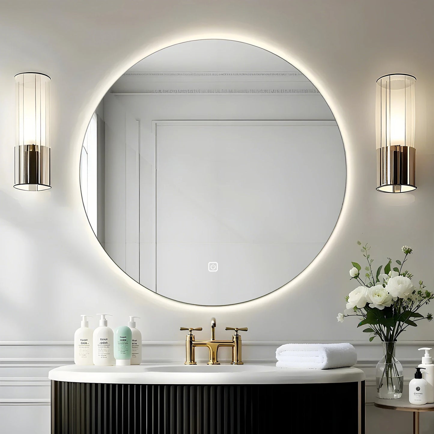 LED Bathroom Mirror Round Vanity Mirror With Backlit Lights Wall Mounted Dimmable 3 Color Lighting IP54