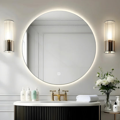 LED Bathroom Mirror Round Vanity Mirror With Backlit Lights Wall Mounted Dimmable 3 Color Lighting IP54