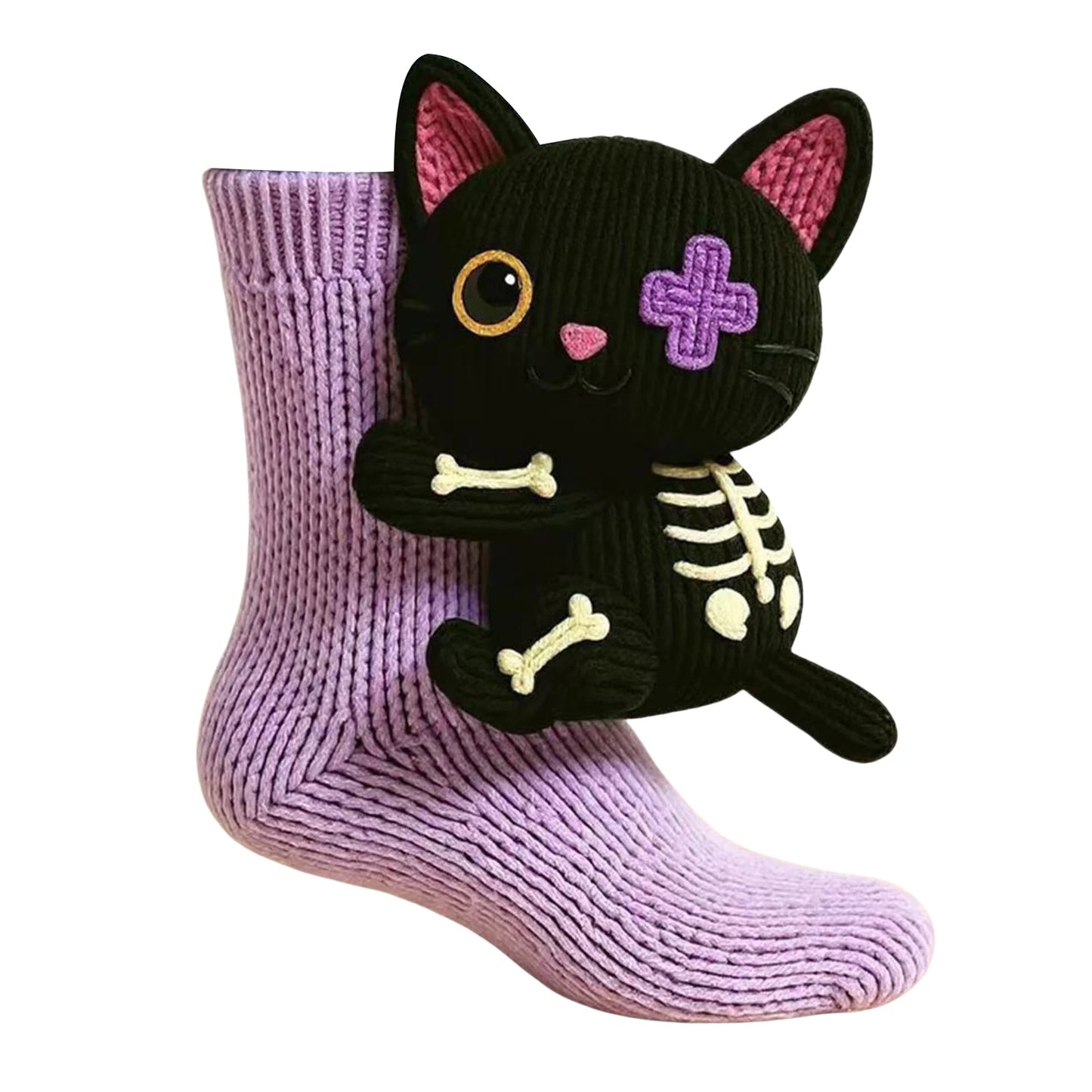 Crochet Animal Socks Breathable Hand Crocheted Plush Socks Moisture Wicking 3D Knit Warm Socks for Animal Lovers