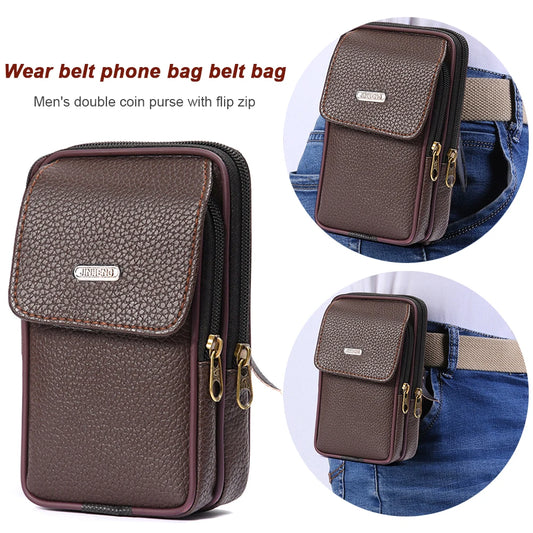 Men Cell Phone Waist Case Bag Pouch Leisure Small Leather Mobile Phone Belt Clip Bag Belt Pouch Leather Cell Phone Holster