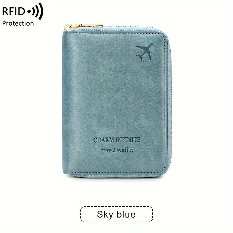 RFID Blocking Passport Holder with Zipper Travel Credit Card Bag - Multifunctional Document Organizer
