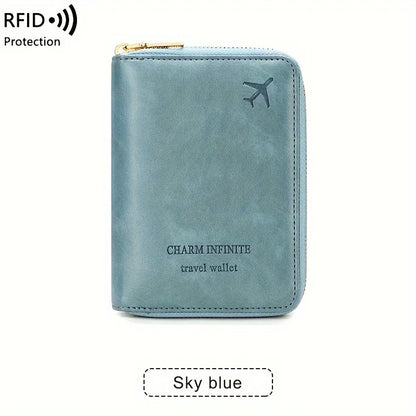 RFID Blocking Passport Holder with Zipper Travel Credit Card Bag - Multifunctional Document Organizer