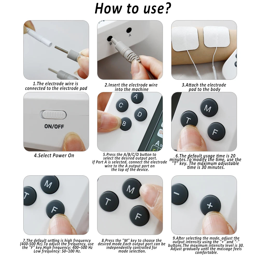 Electric Muscle Stimulator EMS & TENS Unit Pulse Massager for Back Neck Shoulder Knee Joints Full Body Relax 15 Modes 4 Output