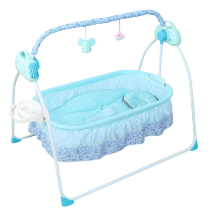 Blue Electric Baby Crib Cradle, 0-18 MonthsInfant Bed Auto Swing with Music, 25KG/55LBS Capacity, Foldable Baby Bassinet