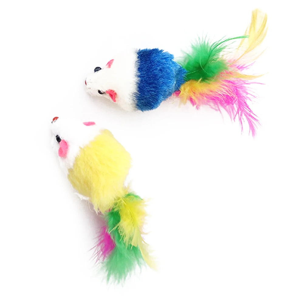 Pet Cats Mouse Toy Eco-friendly Rat Interactive Toys Non-toxic Lightweight Soft with Colored Feathers Training Game Cat Supplies