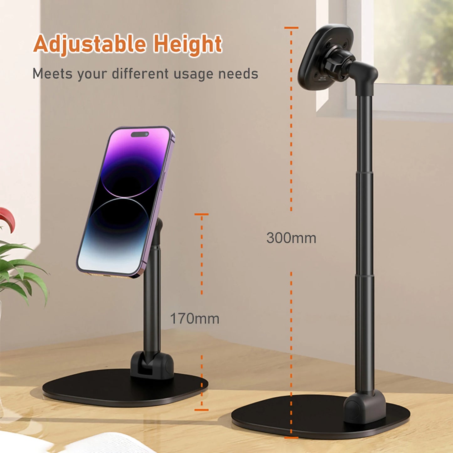 Foldable Desktop Phone Stand with 360° Rotatable Magnetic Phone Mount Phone Holder Adjustable Height Replacement for iPhone 14