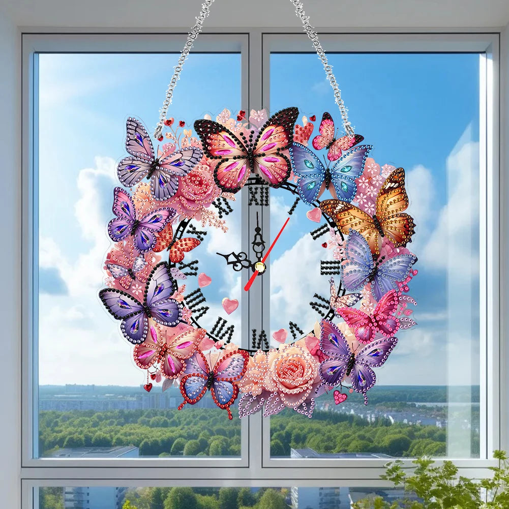 Acrylic Special Shape Butterfly DIY Crystal Diamond Clock Diamond Art Clock Pendants Kit Diamond Painting Clock for Home Decor