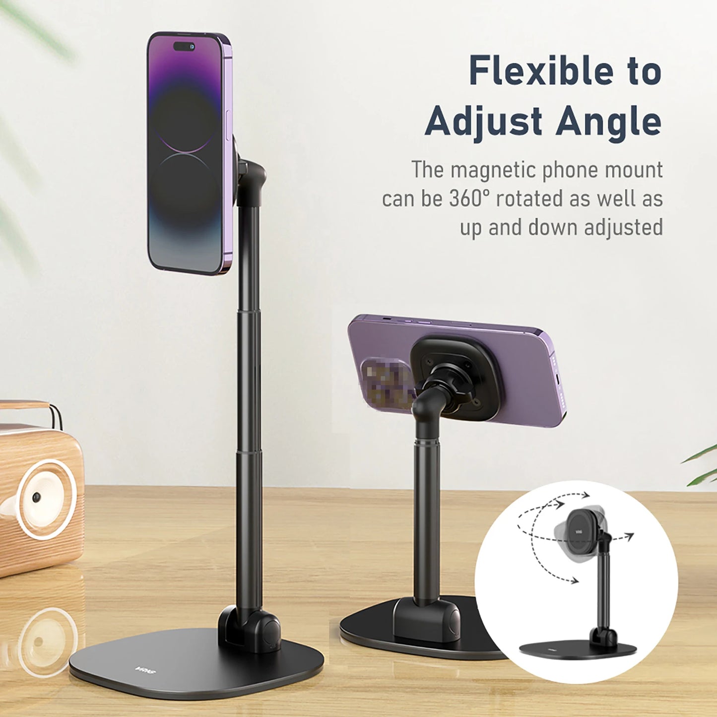 Foldable Desktop Phone Stand with 360° Rotatable Magnetic Phone Mount Phone Holder Adjustable Height Replacement for iPhone 14