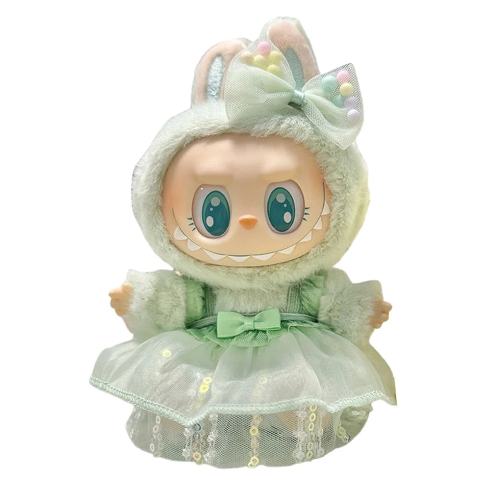 Mini Plush Doll Overall Decorative Kawaii Doll Clothes DIY Cute Plushies Outfit with Hat Cartoon Animal Toy Dress for Home Decor