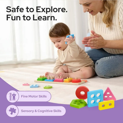 Joyfy Wooden Sorting Stacking Toys Shape Sorter Baby Educational Sensory Toys for Kids1-3 Christmas Birthday Gifts