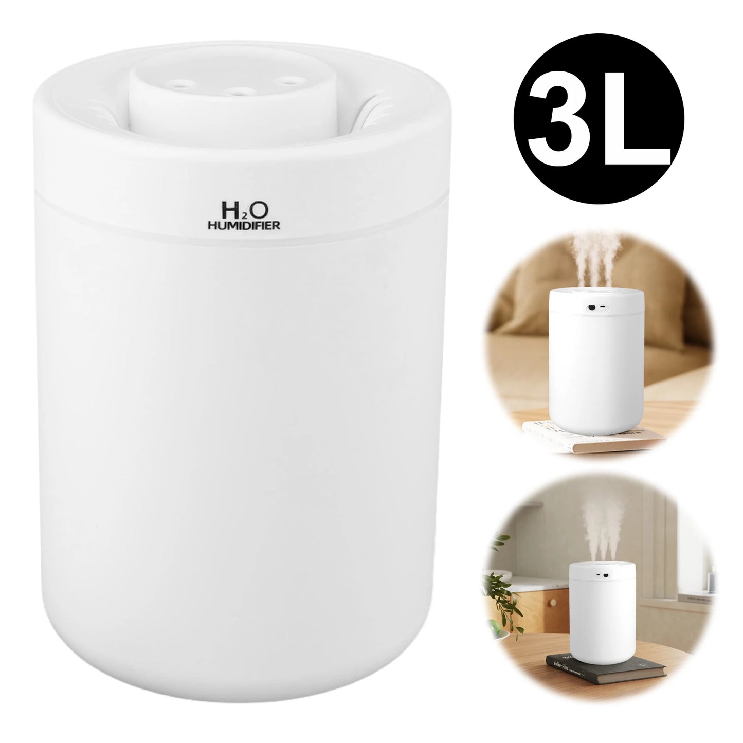 Humidifiers for Bedroom - Quiet (3L Water Tank) Essential Oil Diffuser Home/Large Room3 Modes Mute Water Supplement for Desktop