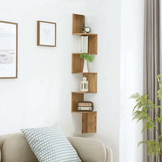 【Breeins】Tiered Wooden Floating Corner Shelf Home Decor Storage