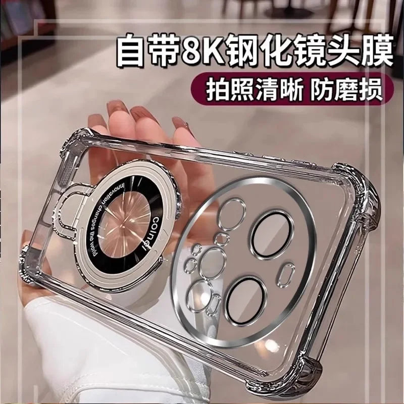 For Xiaomi 15 Ultra Case Magnetic Holder Luxury Plating Airbag Soft Silicone Transparent Camera Protection Shockproof Back Cover