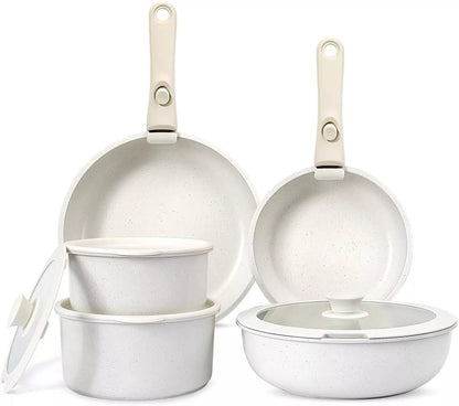 Kitchen Cookware Set Non-Stick Granite Pots and Pans Set with Removable Handle