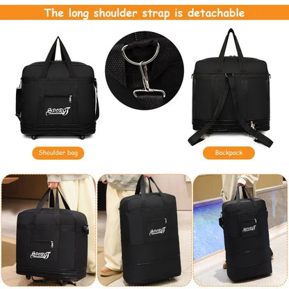 Expandable Foldable Trolley Travel Bag with Wheels – Versatile Luggage Suitcase for Women & Men, Weekend Trip and Overnight Use