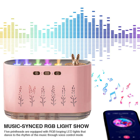 7 Colors LED Light Quiet Aroma Diffuser with 5 Nozzle Spray for Bedroom (Pink)