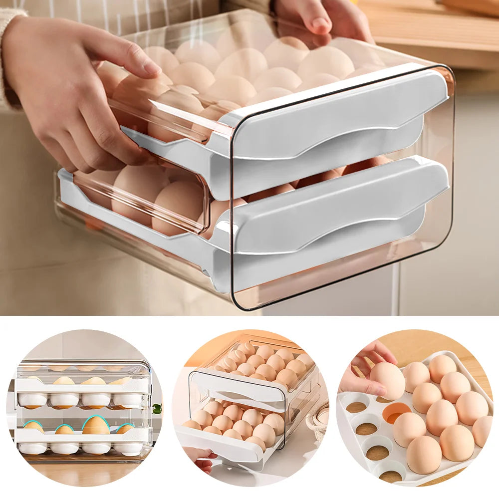 Drawer Egg Holder Rack Refrigerator Egg Storage Box 2 Layers Fresh-keeping Box Kitchen Accessories Household Stacked Egg Tray