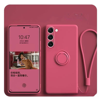 Liquid Silicone Phone Case For Samsung Galaxy S24 S23 FE S21 S20 S22 Plus Note 20 Ultra Cover with Magnetic Ring Holder Strap