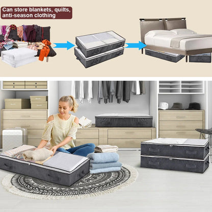 2pcs Underbed Quilt Storage Bag Organizer Wardrobe Clothes Dust Moisture-proof Finishing Bag Foldable Storage Box 90L