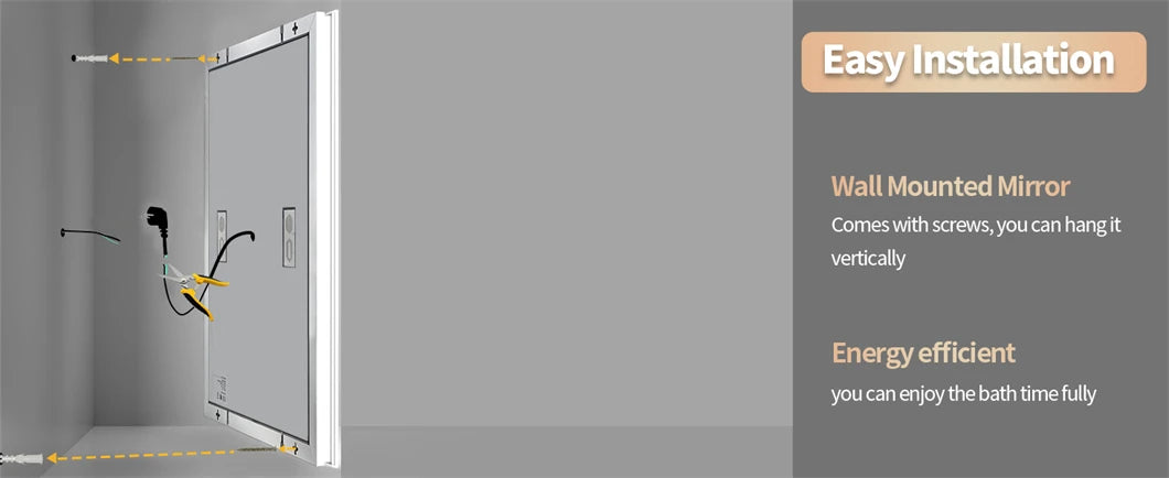 Smart LED Bathroom Mirror Rectangle Wall Mount Mirror w Bluetooth Speaker,Time,Temperature,Light Memory,Front & Backlit,Anti-Fog