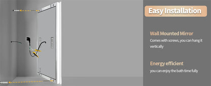 Smart LED Bathroom Mirror Rectangle Wall Mount Mirror w Bluetooth Speaker,Time,Temperature,Light Memory,Front & Backlit,Anti-Fog