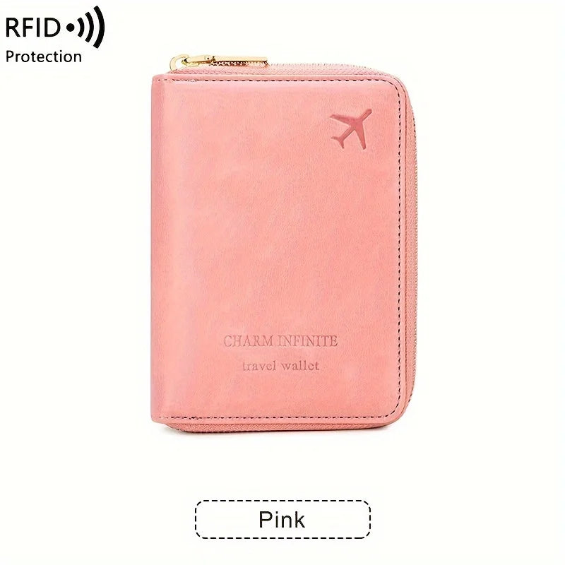 RFID Blocking Passport Holder with Zipper Travel Credit Card Bag - Multifunctional Document Organizer