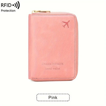 RFID Blocking Passport Holder with Zipper Travel Credit Card Bag - Multifunctional Document Organizer