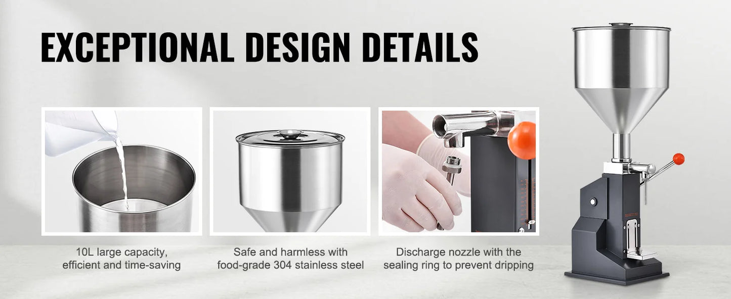 SucceBuy A03 5-50ml/5-100ml Manual Liquid Filling Machine Paste Bottle Filler Adjustable with Hopper for Water Shampoo Honey