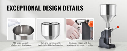 SucceBuy A03 5-50ml/5-100ml Manual Liquid Filling Machine Paste Bottle Filler Adjustable with Hopper for Water Shampoo Honey