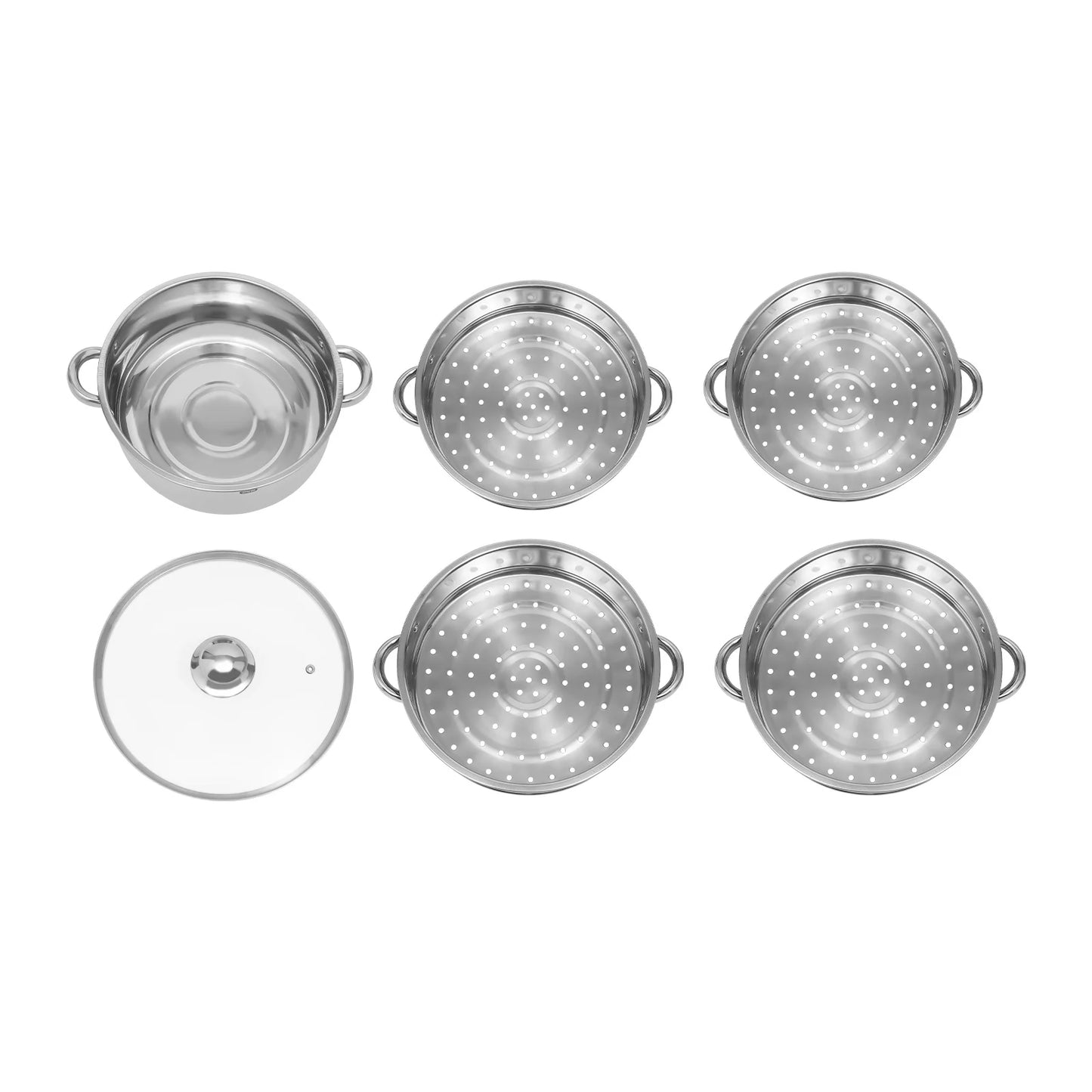 28cm 5-Tier Steam Cooker, Stainless Steel Steamer, Kitchen Cooking Steamer, Pan Cook Pot with Glass Lid Multi-Layer Cookware