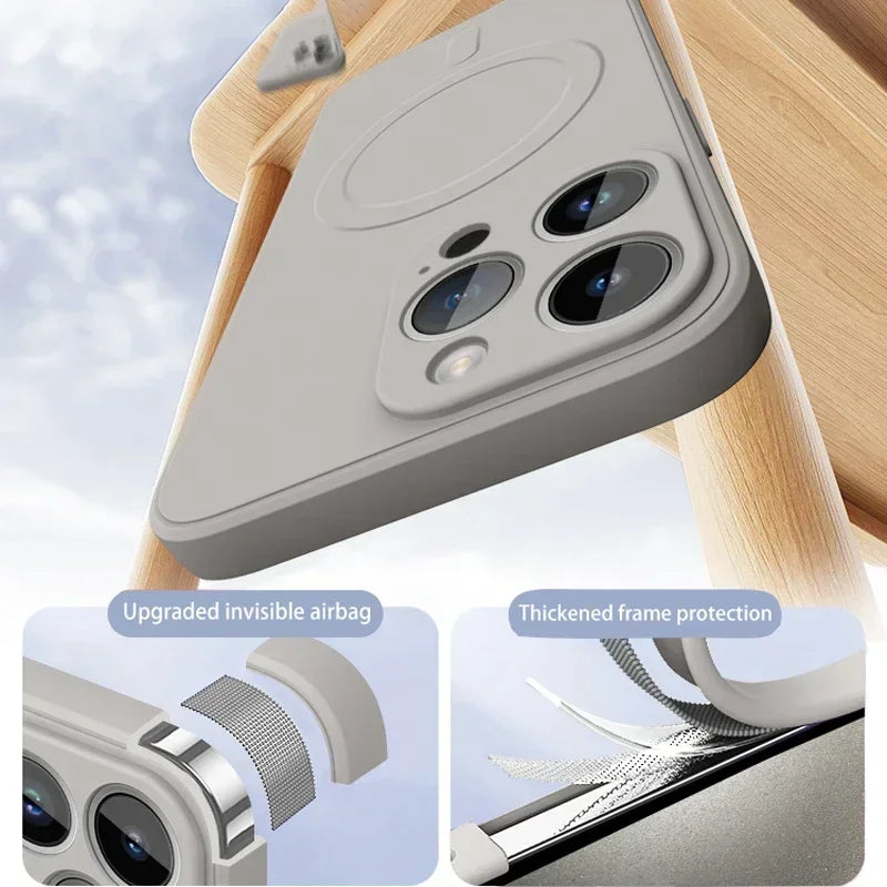 Liquid Silicone Case For iPhone 16 17 15 14 13 12 11 Pro Max Plus Mini Air For Magsafe Magnetic Wireless Charge Soft Cover funda