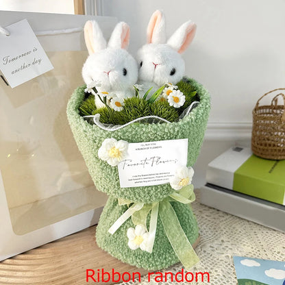 Rabbit Doll Plush Flower Bouquet Graduation Crochet Flower Bouquet Mothers Day Birthday Gifts Valentin Day Gift for Girlfriend