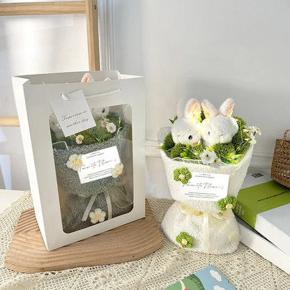 Rabbit Doll Plush Flower Bouquet Graduation Crochet Flower Bouquet Mothers Day Birthday Gifts Valentin Day Gift for Girlfriend