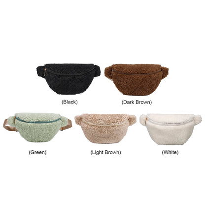 Unisex Fuzzy Crossbody Bag Zipper Closure Solid Shoulder Bag Multifunctional Soft Foldable Lightweight Autumn Winter Daily Bag