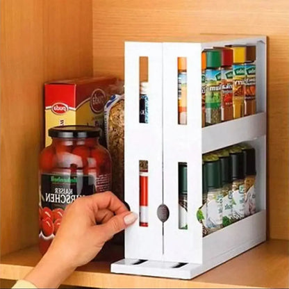 2 Tier Rotating Spice Herb Rack Holder Kitchen Jar Pull-Out Organiser Storage