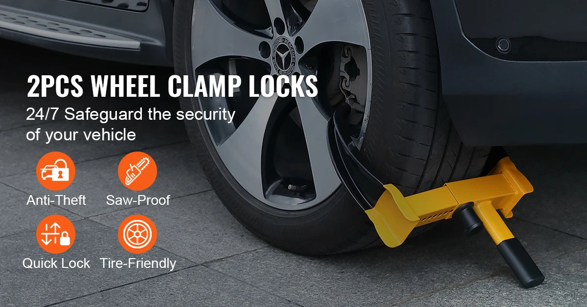 SucceBuy Wheel Lock 2 Packs Universal Wheel Clamp Lock Adjustable Anti Theft Trailer Lock Wheel Clamp Steel Tire Lock for ATV