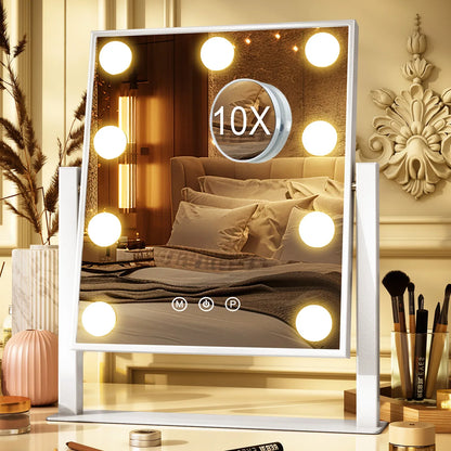 Vanity Mirror Hollywood Light up Makeup Mirror with LED Bulbs Dimmable 3 Modes 360° Rotation Magnifying Mirror 10x