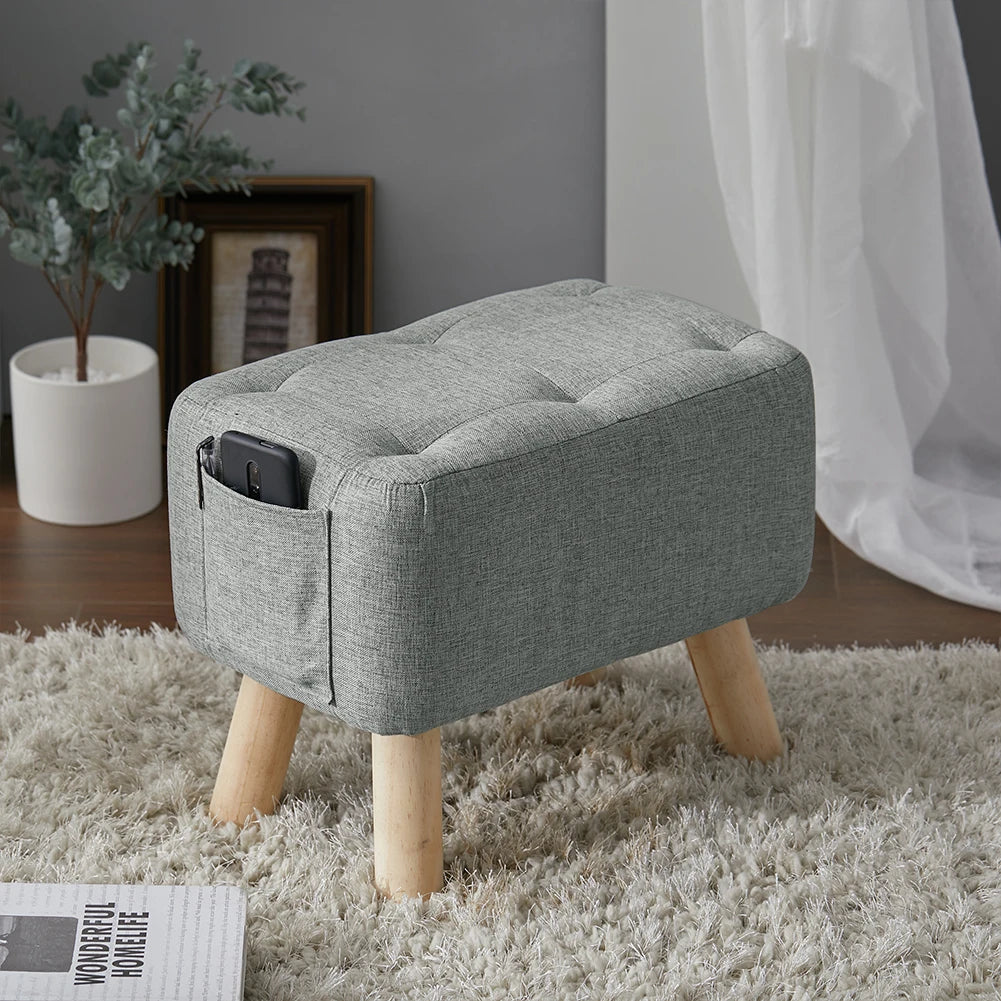 【Breeins】Linen Upholstered Ottoman Footstool with Pocket Chair Sofa Home Decoration