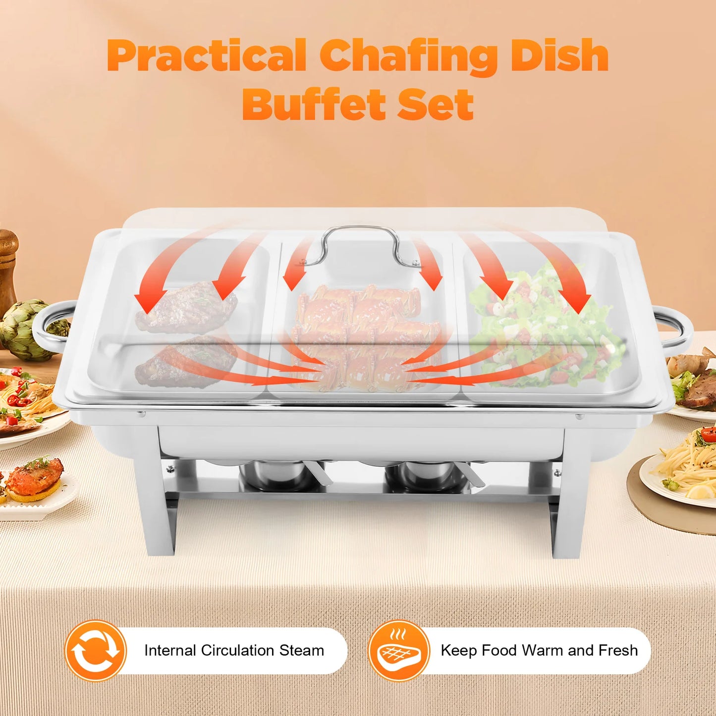Stainless Steel Chafing Dish Buffet Set Rectangular Catering Chafer Warmer Buffet Dishes Warming for Restaurants, Buffets