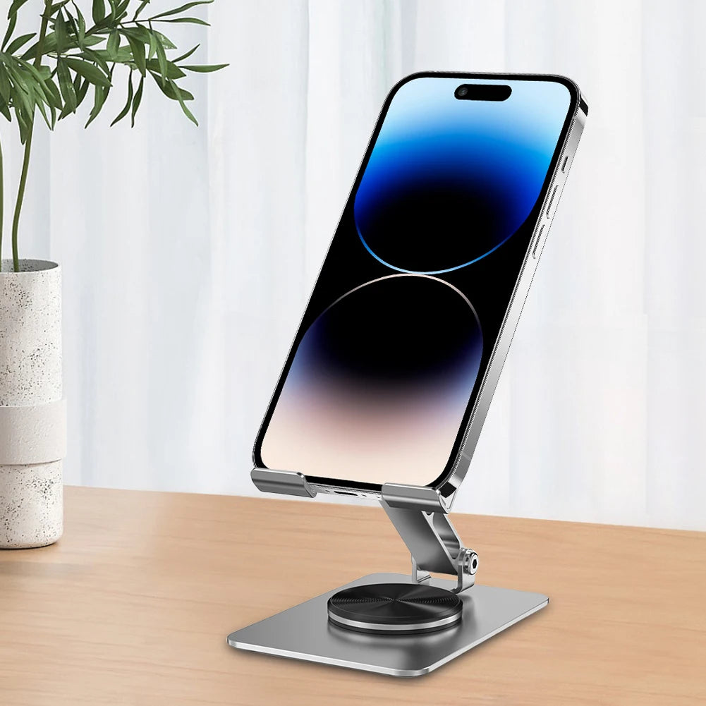 Cell Phone Stand for Desk Desktop Phone Holder Foldable with 360 Rotating Base for iPhone 16 15 14 13 Pro Pro Max