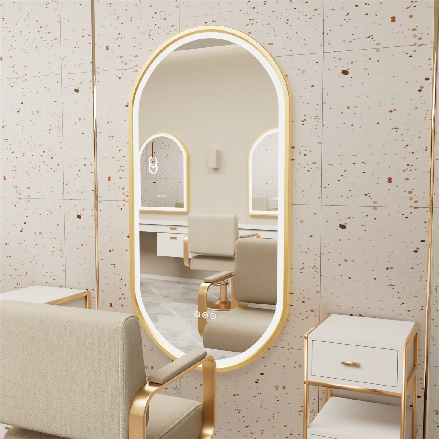 Gold Frame Oval Bathroom Mirror LED Lighted Anti-Fog Smart Vanity Mirror Anti-fog Dimmable Illuminated Innovative Makeup Mirror