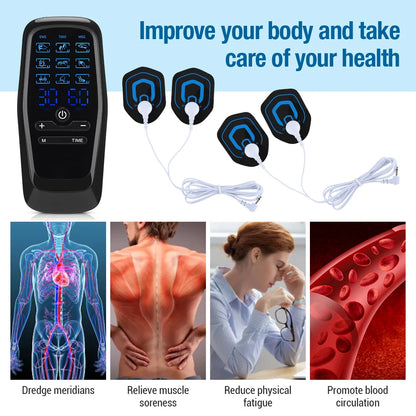 Electric Muscle Stimulator EMS & TENS Unit Pulse Massager for Back Neck Shoulder Knee Joints Full Body Relax 9 Modes 30 Gears
